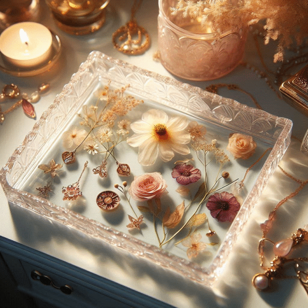 Resin Jewelry Tray – Embedded Flower Design