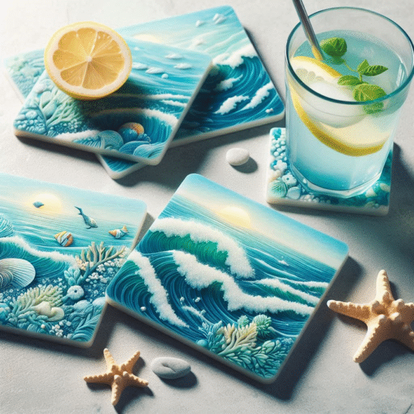 Resin Coaster Set – Artistic Ocean Design