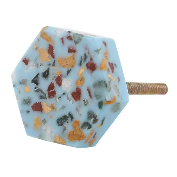 Turquoise Hexagon Terrazzo Marble Cabinet Knob by REHMAN CRAFT