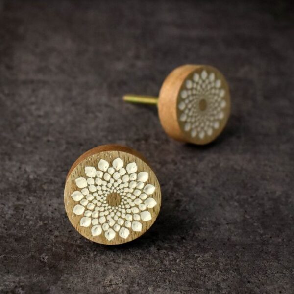 Jasmine Lasered Etched Mango Wood Kitchen Cabinet Wardrobe Knob by REHMAN CRAFT