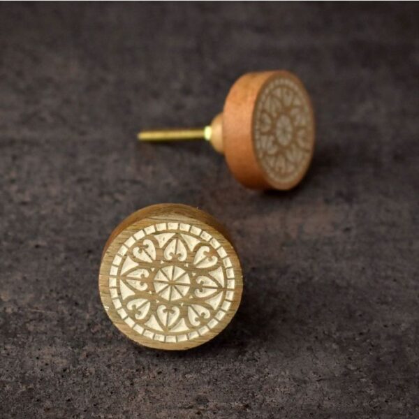 Orchid Lasered Etched Mango Wood Kitchen Cabinet Wardrobe Knob by REHMAN CRAFT