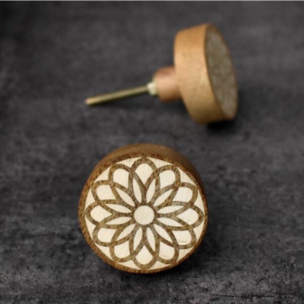 Periwinkle Lasered Etched Mango Wood Kitchen Cabinet Wardrobe Knob by REHMAN CRAFT