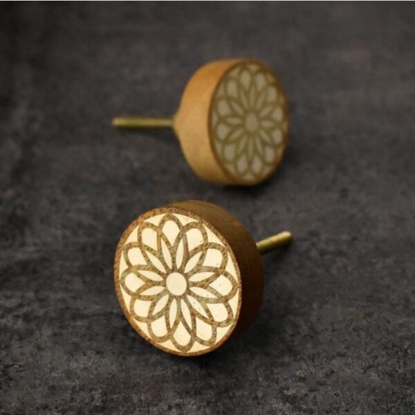 Sunflower Lasered Etched Mango Wood Kitchen Cabinet Wardrobe Knob by REHMAN CRAFT