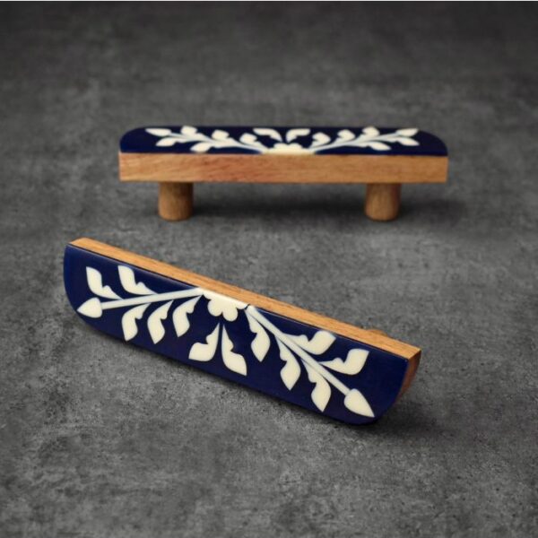 Leaf Deep Blue Epoxy Wood Cabinet Handle Pull by REHMAN CRAFT