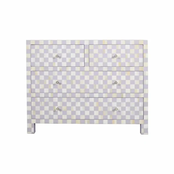 Bone Inlay 4-drawer Checkerboard Commode in Purple by REHMAN CRAFT