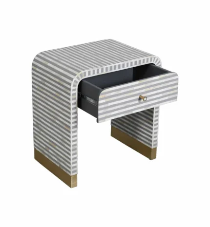 Bone Inlay 1-drawer Curved Bedside in Grey by REHMAN CRAFT