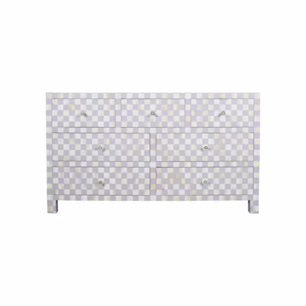 Bone Inlay 7-drawer Checkerboard Commode in Lilac by REHMAN CRAFT