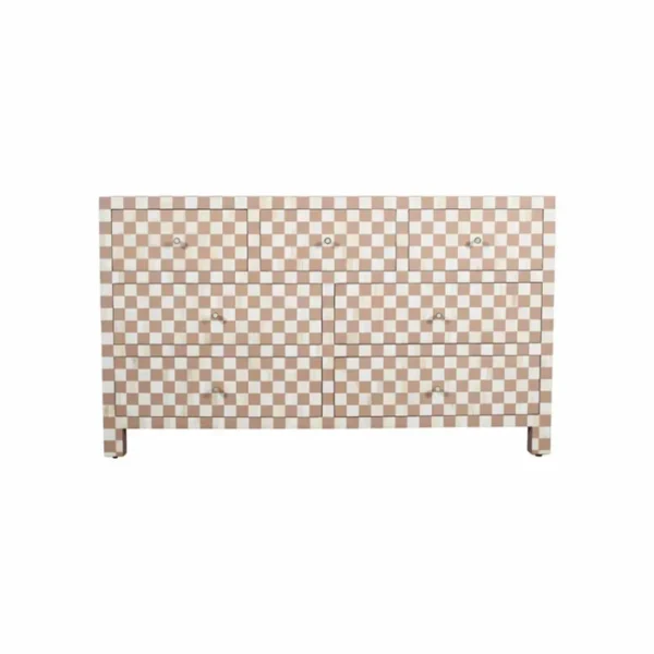 Bone Inlay 7-drawer Checkerboard Commode in Almond by REHMAN CRAFT