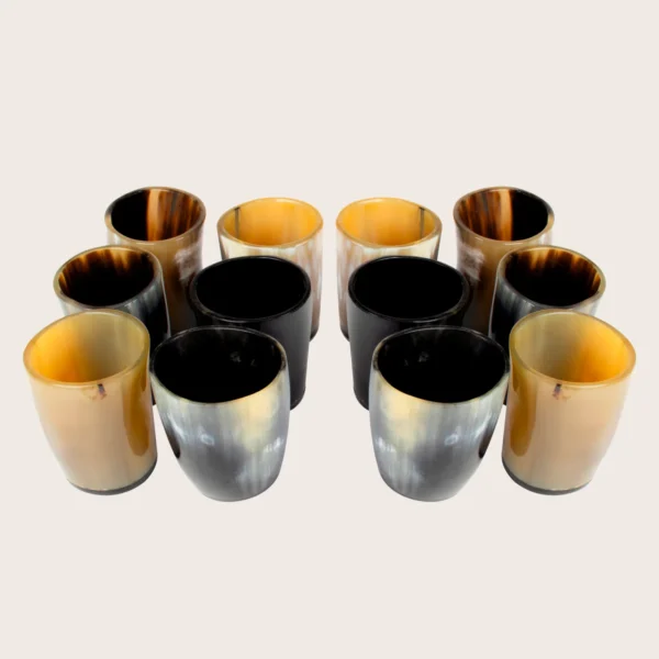 Horn Whiskey Shot Glasses Pack 12 - Holds Up to 6.5 Oz, Natural by REHMAN CRAFT