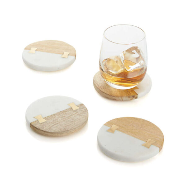 Wood and Marble Coasters, Set of 4 by REHMAN CRAFT