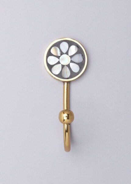 Black and White Mother of Pearl Inlay Brass Wall Hook Coat Hook Hanger by REHMAN CRAFT