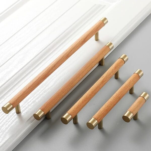 Beech Wood & Brass Cabinet Handles Drawer Pulls Knobs Cupboard Handles Dresser Knobs Closet Wardrobe Handles Kitchen Pull by REHMAN CRAFT
