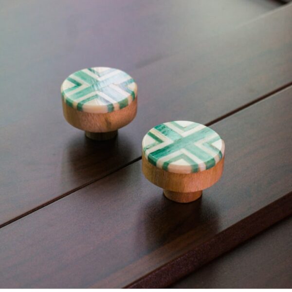 Green Bone Inlay Wood Dresser Cabinet Knob by REHMAN CRAFT