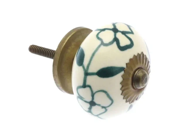 Ceramic Knob Dark Green Floral by REHMAN CRAFT