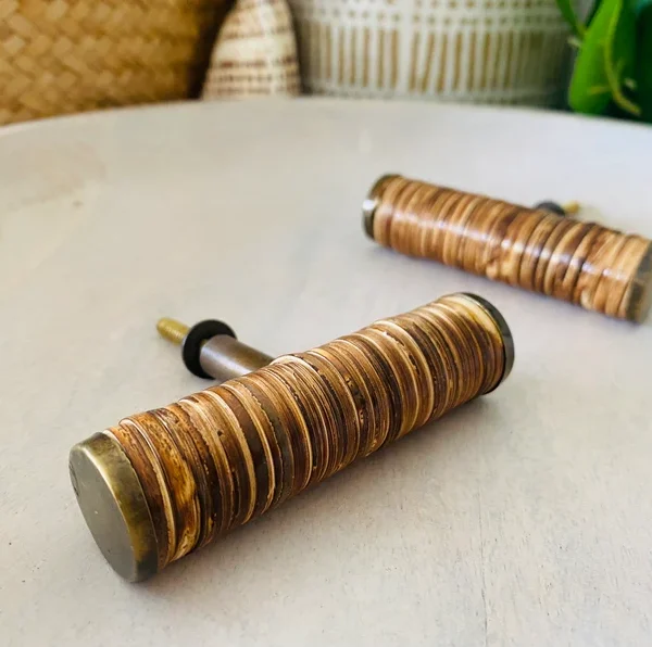 Walnut Rattan Drawer Pull Knob, Dark Rattan Dresser Knob by REHMAN CRAFT