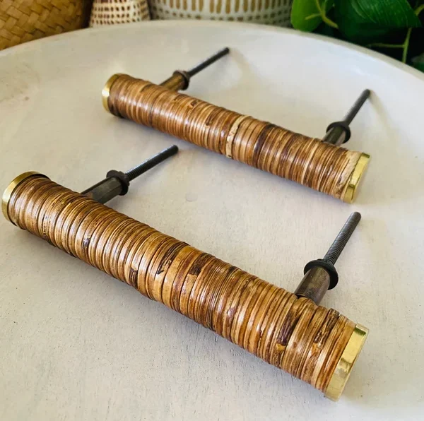 Walnut Rattan Drawer Handle, Wood Rattan Furniture Pull, Cabinet Handle by REHMAN CRAFT