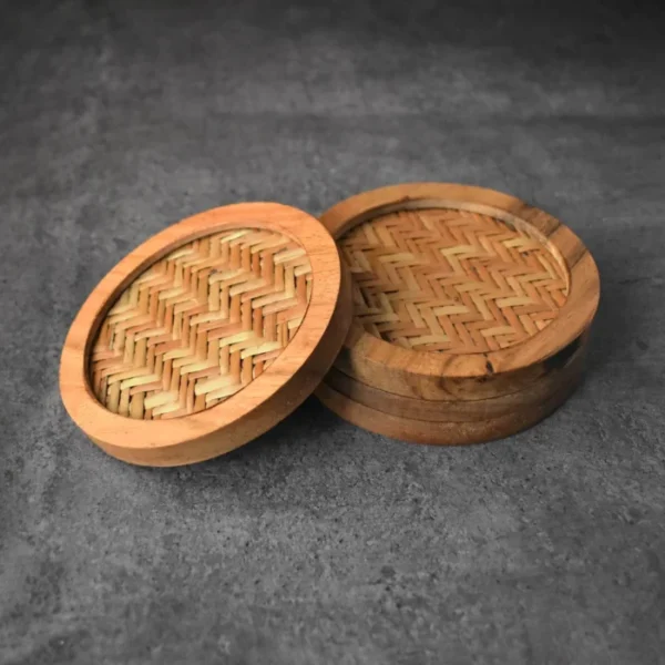 Lyron Rattan Wooden Round Coaster by REHMAN CRAFT