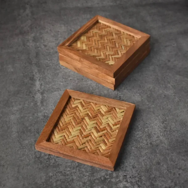 Lyron Rattan Wood Square Coaster by REHMAN CRAFT