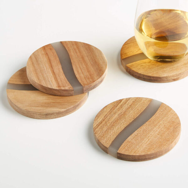 Steam Beech Wood and Resin Coasters, Set of 4 by REHMAN CRAFT